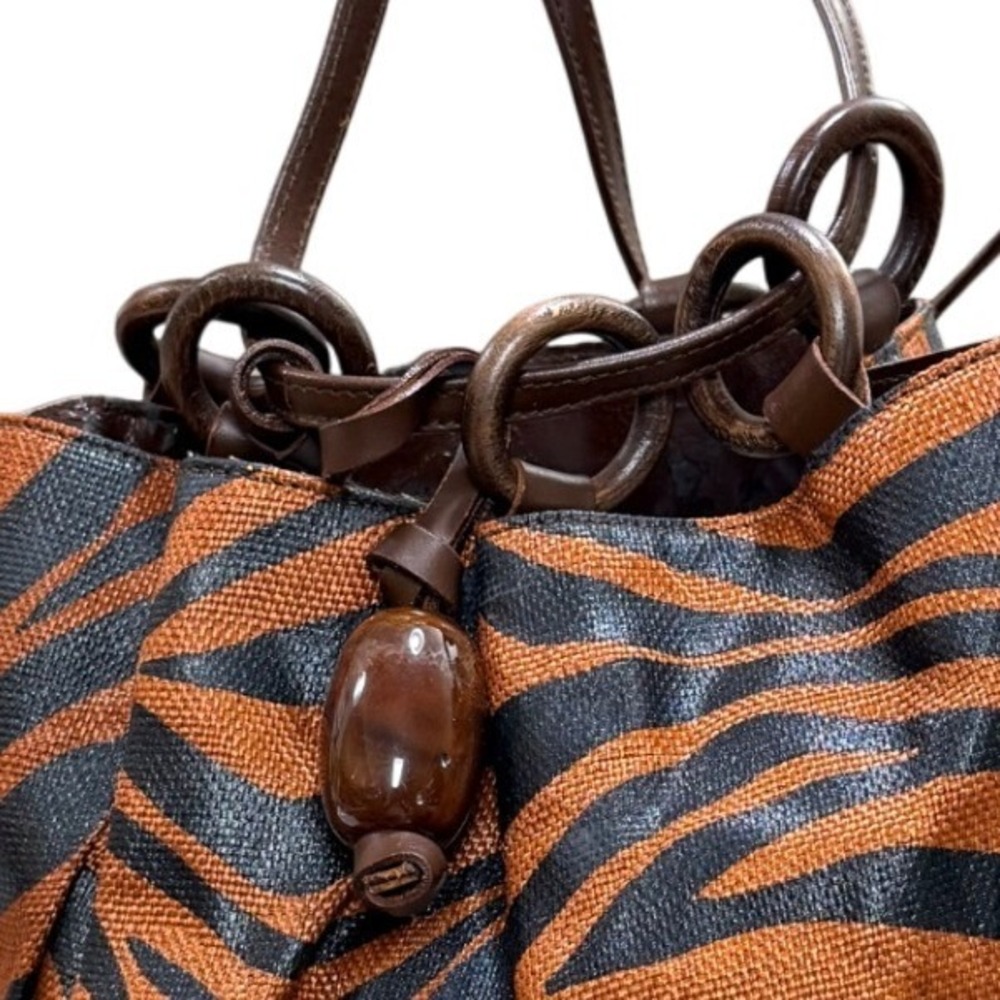 Alfredo Picchi Bucket Bag Zebra‎ Woven Leather Trim Boho Y2K Safari Quiet Luxury - Picture 8 of 11